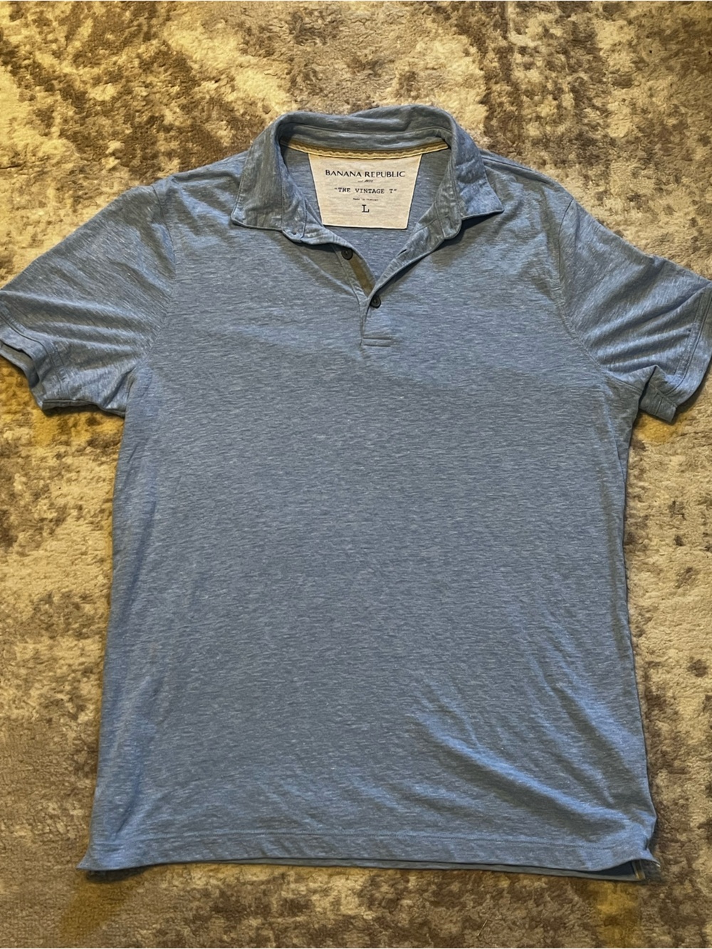 Banana Republic Mens Large Blue Heathered The Vintage T Short Sleeve Polo Shirt